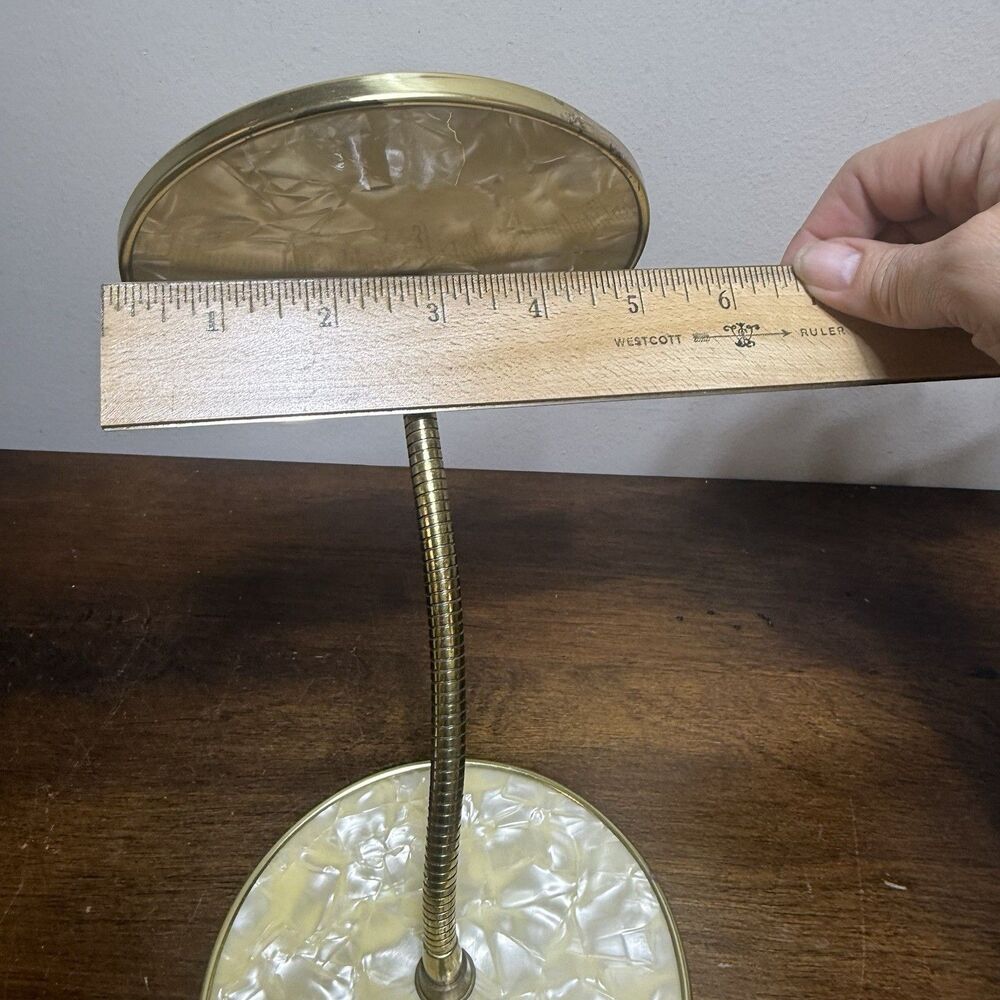 Vintage Brass Gooseneck Double Vanity Mirror Pearlescent Base Hollywood Regency - Picture 11 of 11